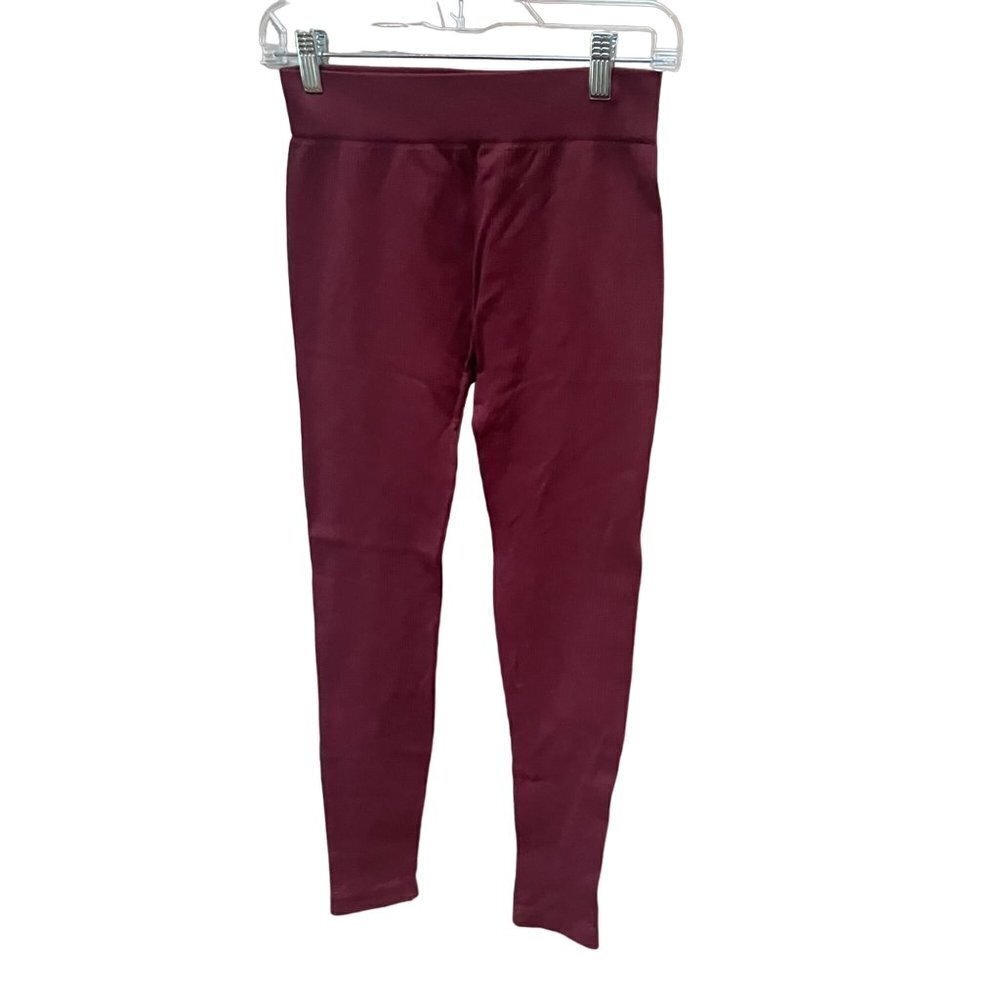 Spiritual Gangster Maroon Ribbed Leggings- M/L